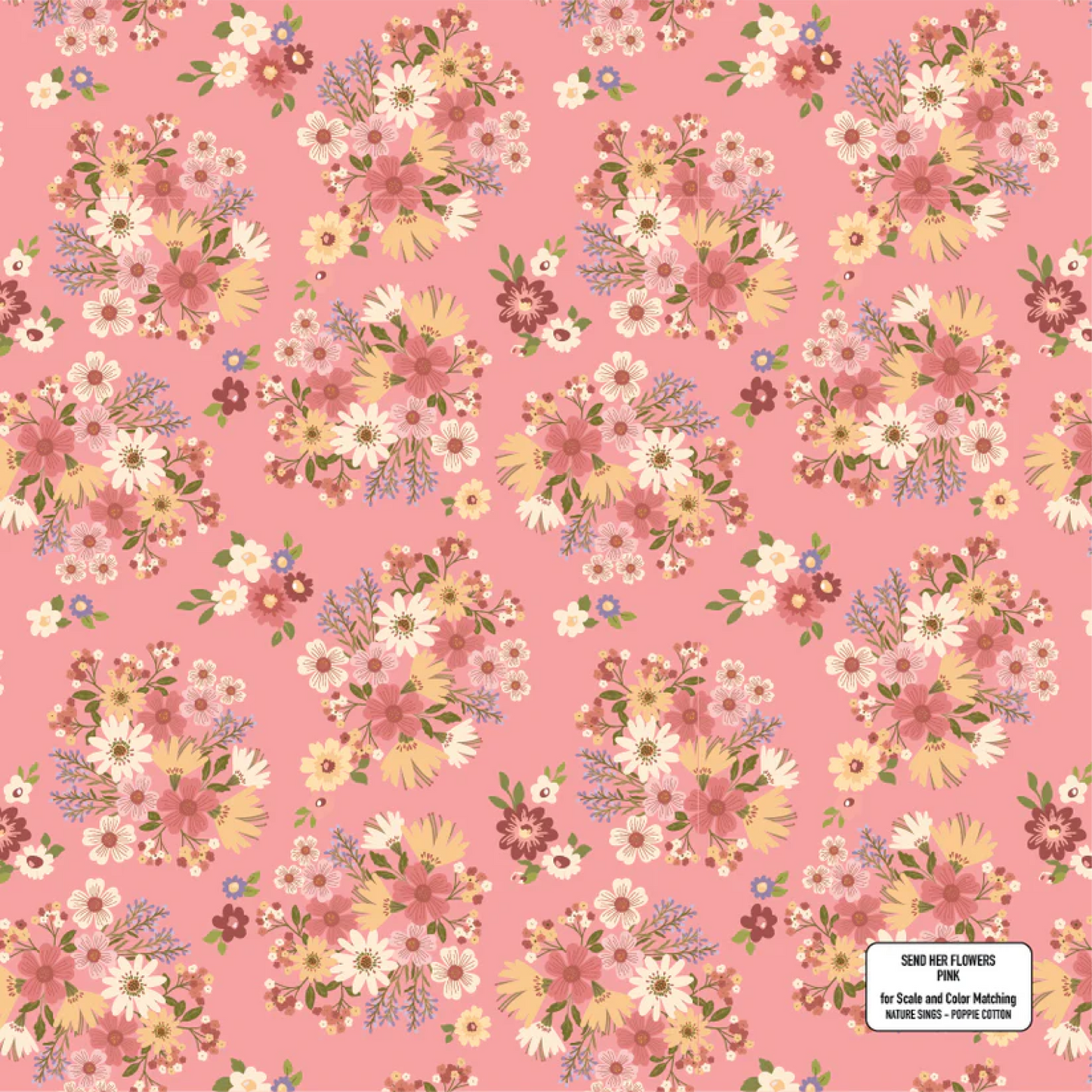 Nature Sings by Lori Woods Send Her Flowers Pink Poppie Cotton Fabric