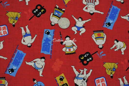Sumo Wrestlers Rikishi Red Japanese Fabric