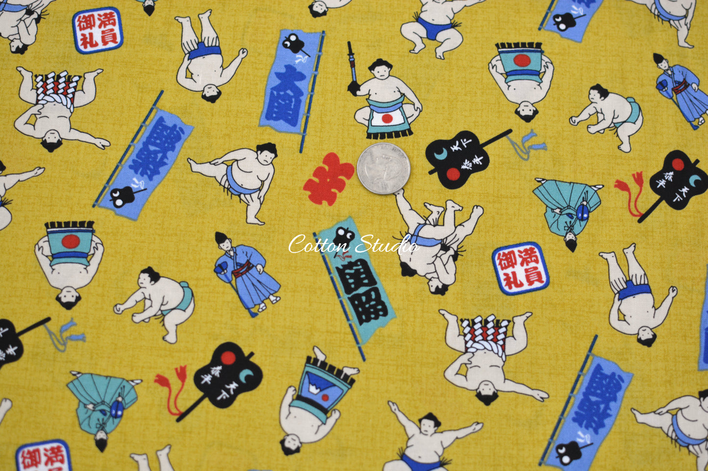 Sumo Wrestlers Rikishi Yellow Japanese Fabric