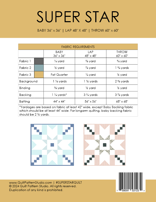 Super Star Quilt PDF Pattern 3 sizes