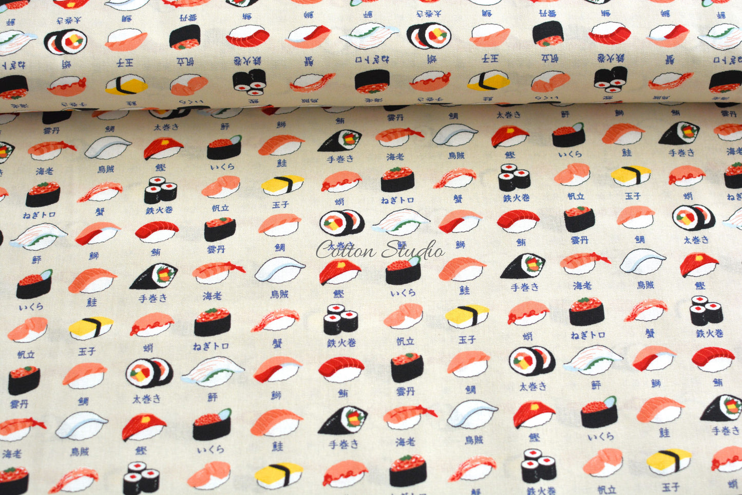 Sushi Japanese Fabric Beige