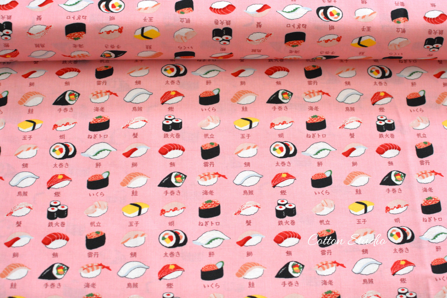 Sushi Japanese Fabric Pink