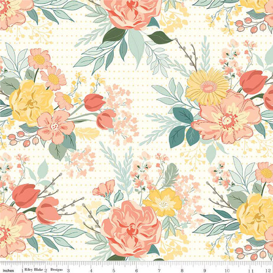 Wide Back New Beginnings Floral Cream Riley Blake 108" Wide Quilt Back Fabric