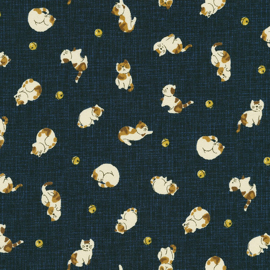 Japanese Fabric Cats in Navy Blue Sevenberry Kasuri